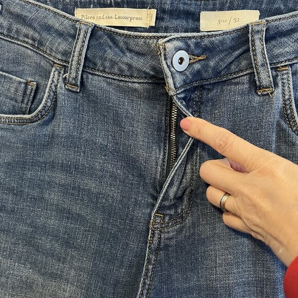 PILCRO Anthropologie Denim Jeans Size 31 FLORAL LACE FLARE Embroidery Stretch - Picture 10 of 13